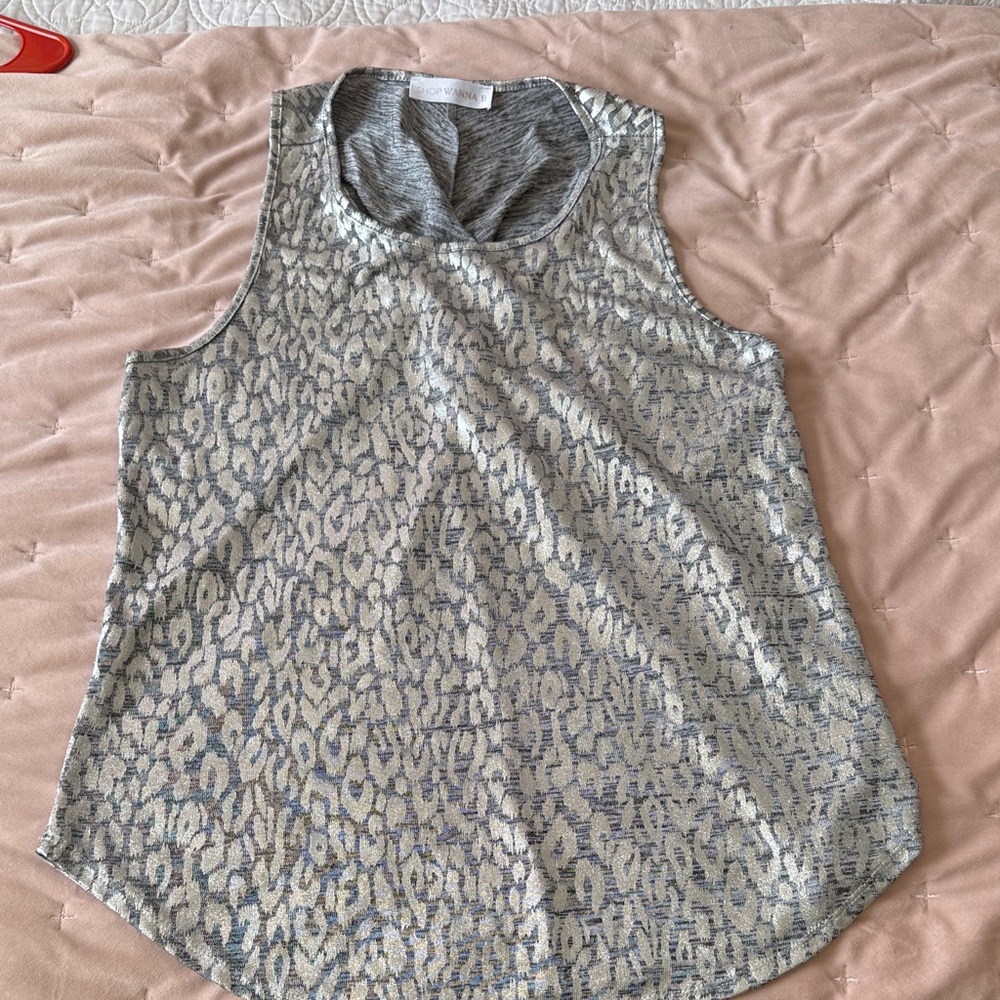 Gray and Silver Leopard Print Sleeveless Tank -Size L